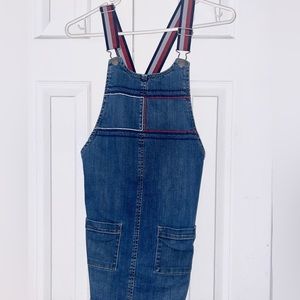 Tommy Hilfiger Girls MEDIUM Dark Denim Jean Overall Dress Skirt Striped Straps